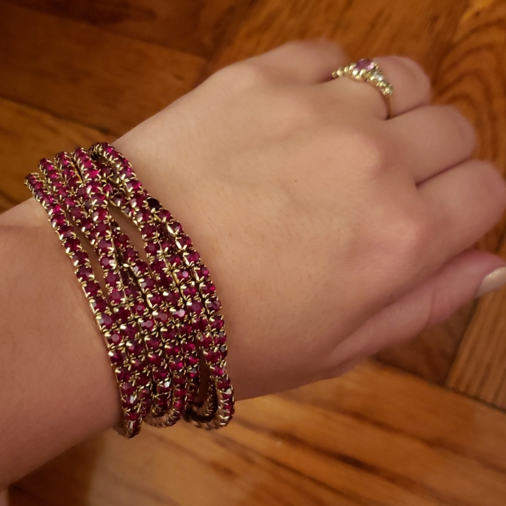 NWT RJG Stretch Gold/Red Bejewelled Bracelet